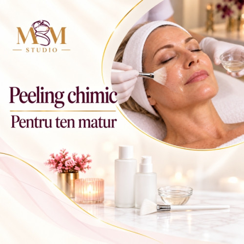 Aplicare peeling chimic profesional anti-aging pe ten matur la MBM STUDIO Ploiești