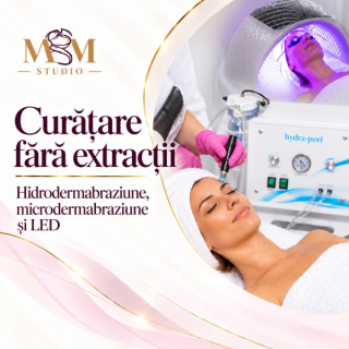 Curățare facială fără extracții – Hidrodermabraziune / Microdermabraziune + LED
