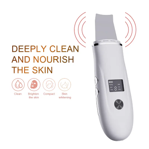 Aparat curatare faciala cu ultrasunete, indepartare puncte negre, hidratare, skin scrubber, peeling, curatare ten, alb