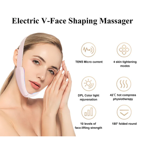 Aparat multifunctional, V model, subtierea fetei, lifting, vibromasaj, incalzire, stimuleaza circulatia sangelui, anti-imbatranire, EMS, unde infrarosu, 10 trepte intensitate, acumulator
