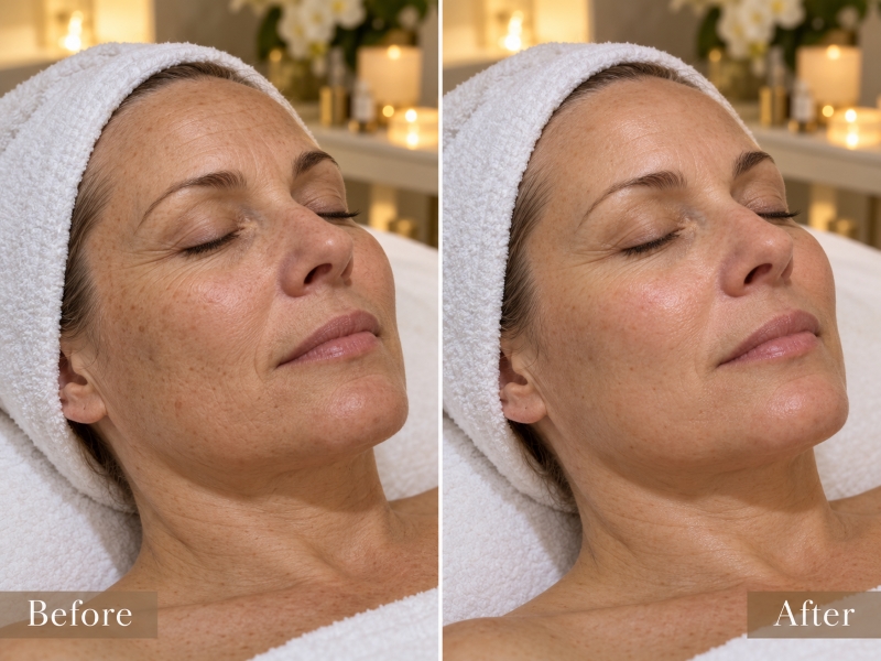 Aspect luminos al tenului matur după peeling chimic anti-aging la MBM STUDIO Ploiești