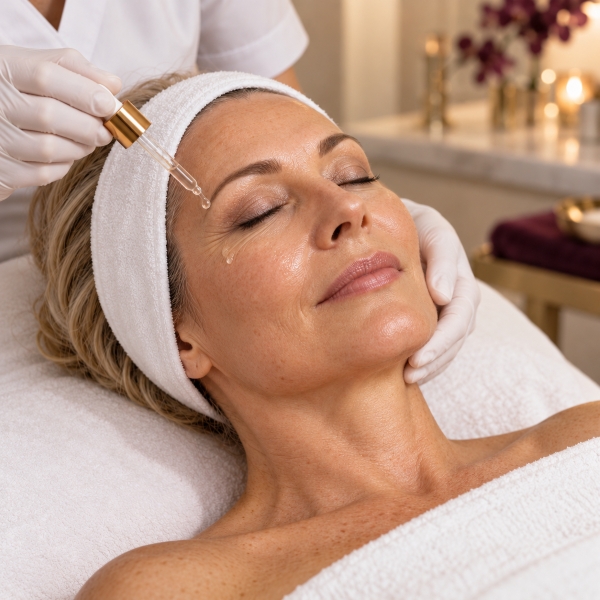 Aplicare ser regenerant după peeling chimic anti-aging pentru ten matur la MBM STUDIO Ploiești