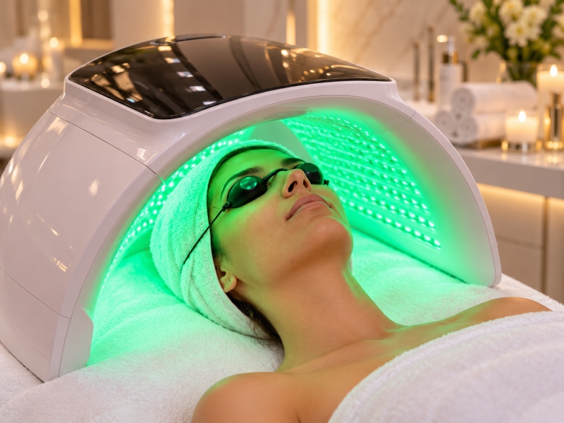 LED terapie verde pentru pete pigmentare după microneedling Ploiești MBM STUDIO