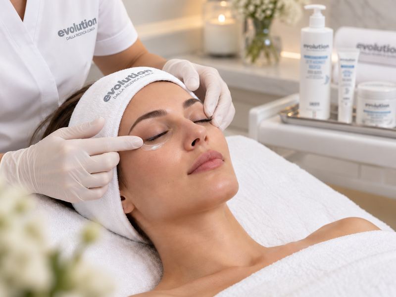 Aplicarea cremei profesionale pe zona perioculară în tratamentele faciale MBM STUDIO Ploiești