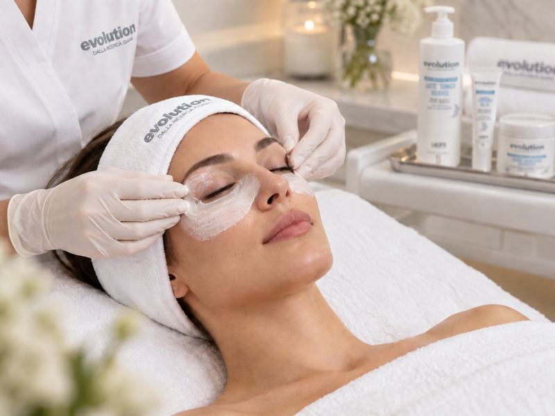 Aplicarea măștii profesionale pe zona ochilor în tratamentele faciale MBM STUDIO Ploiești