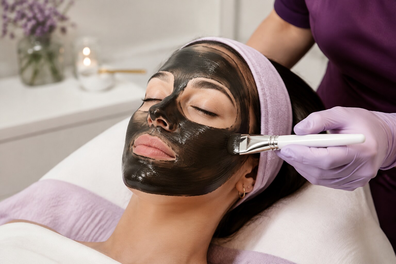 Aplicare mască de carbon în tratamentul Carbon Peel Laser Ploiești la MBM STUDIO