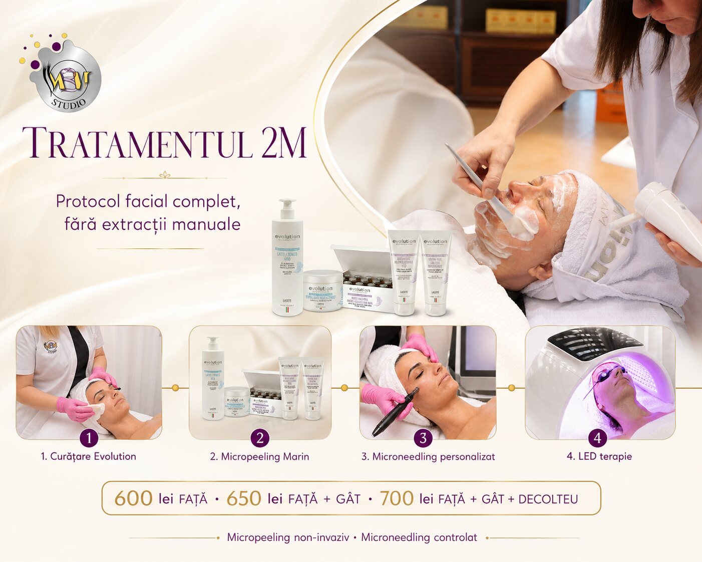 Tratamentul 2M cu Micropeeling Marin Evolution, microneedling personalizat și LED terapie la MBM STUDIO Ploiești